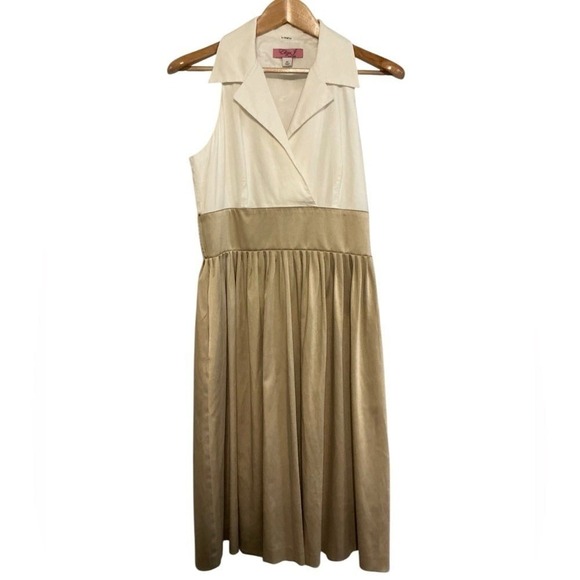 New Eliza J Nordstrom Missy Dress Khaki Gold Two Tone Belted- Size 8 - Picture 1 of 6